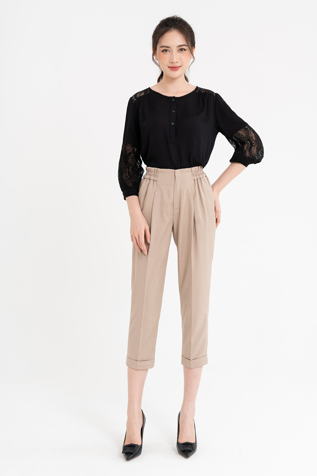 Quần baggy lamer nữ chun sườn lơ vê l64k21q009