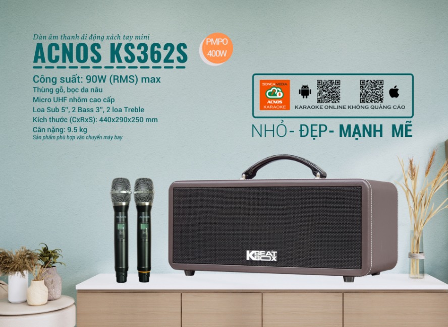 Loa kéo acnos ks362s nhỏ gọn, âm thanh hay, 2 micro uhf hát nhẹ, chính hãng korea