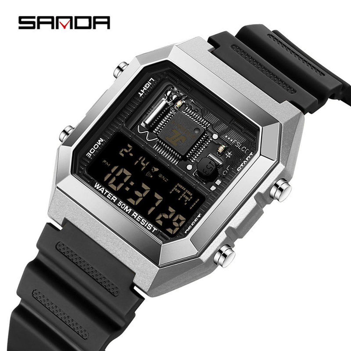 SANDA Youth Personality Electronic Components Cool Sports Waterproof Digital LED Men's Watch Gift Tiktok Same Style SD6216-3.