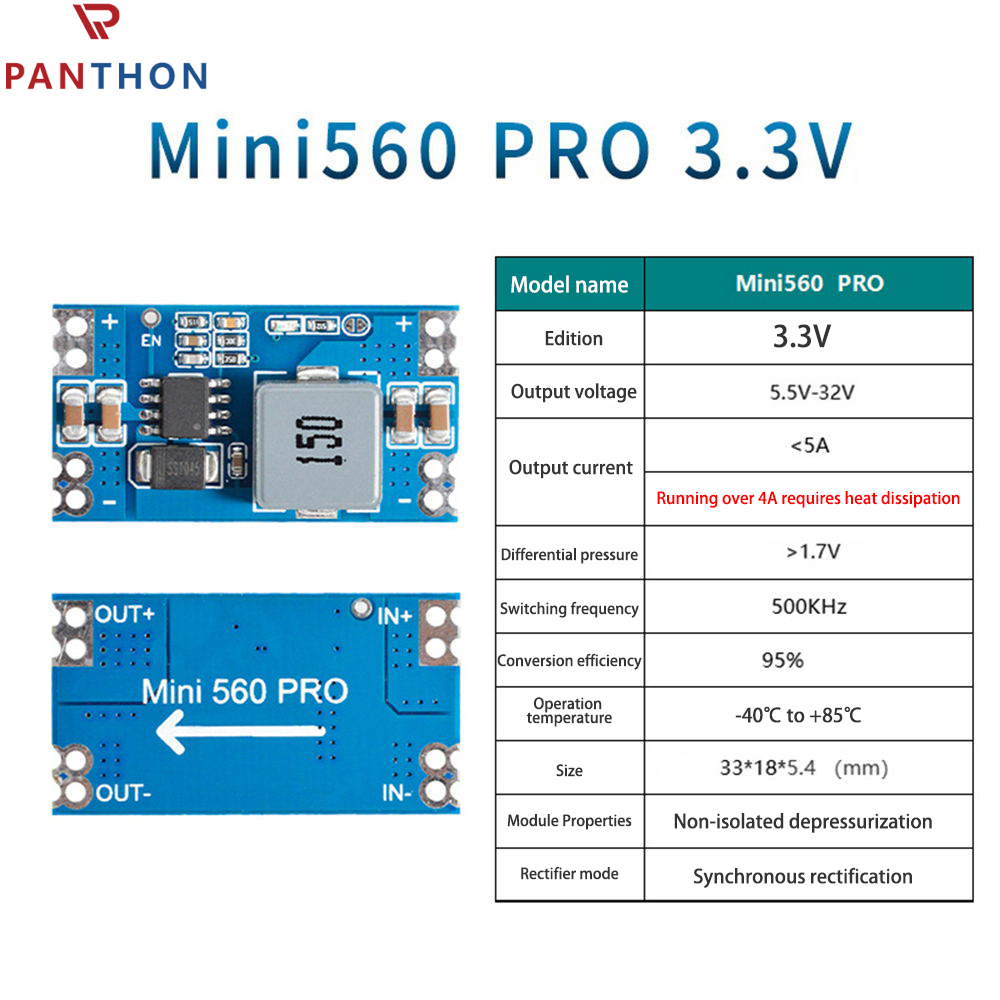 PANTHON High Efficiency Output 3.3V 5A mini560 Step Down DC-DC Converter Voltage Regulator Buck Stabilized Power Supply Module