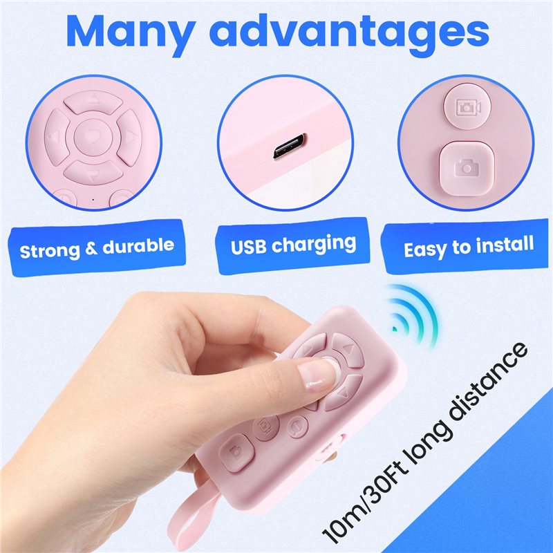 Protable Bluetooth Remote Control Mobile Bluetooth Remote for Focusing, Photography, Video Recording, , and Page Turning Pink