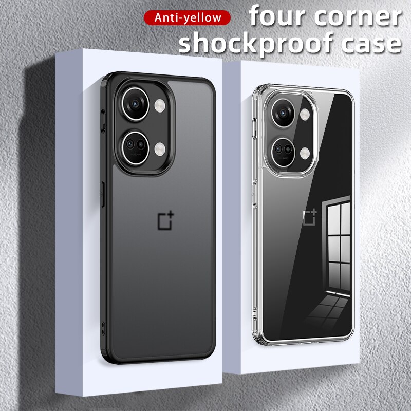 Slim Case For OnePlus Nord 3 / Ace 2V 5G Anti-yellow Four Corners Shockproof Soft TPU Frame Hard PC Back Cover Transparent Crystal /Matte Black Armor Case