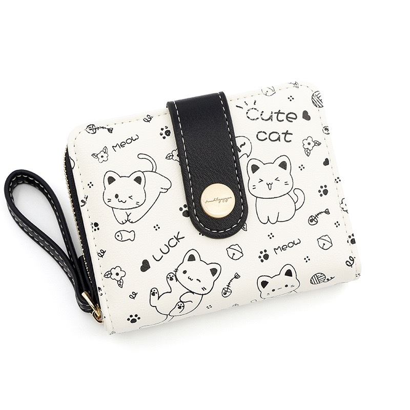 Short Wallet Candy Colored Wallet Multifunctional Wallet Girls' Wallet Student Card Package Little Cat Lady Wallet