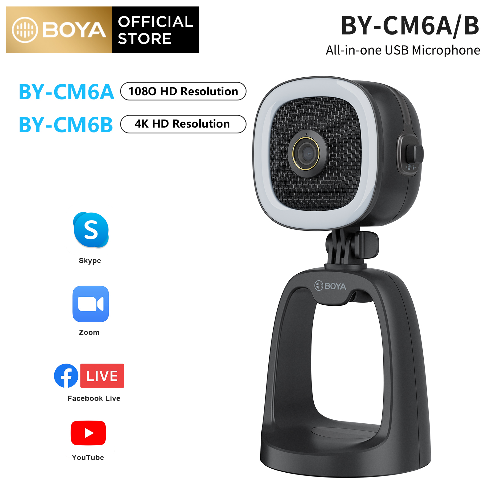 BOYA BY-CM6B All-in-One UHD 4K USB Webcam with Mic and BY-CM6B
