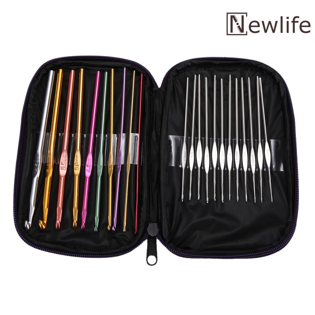 22pcs Sewing Needles Kit Multi-colour Metal Aluminium Crochet Soft Handle DIY Craft Handmade with Black Packet Knitting Tool