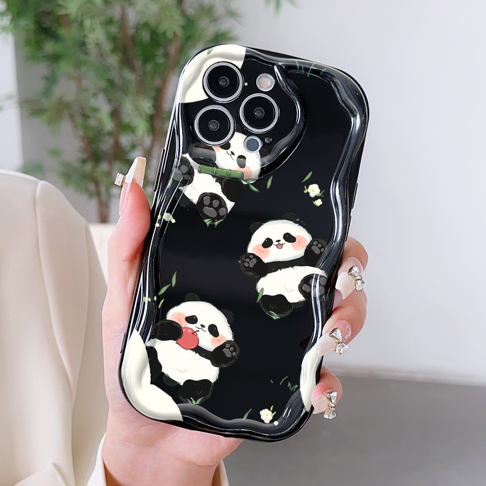 Hontinga for Infinix Note 30 4G 5G Back Cover Cute Panda Cream Texture Phone Case Wavy Edge Soft Silicone Cover. 