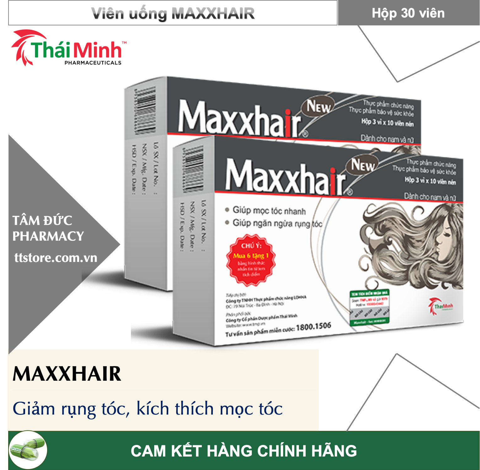 [HCM]MAXXHAIR [Hộp 30 viên] - Viên uống mọc tóc nhanh giảm rụng tóc [maxhair]