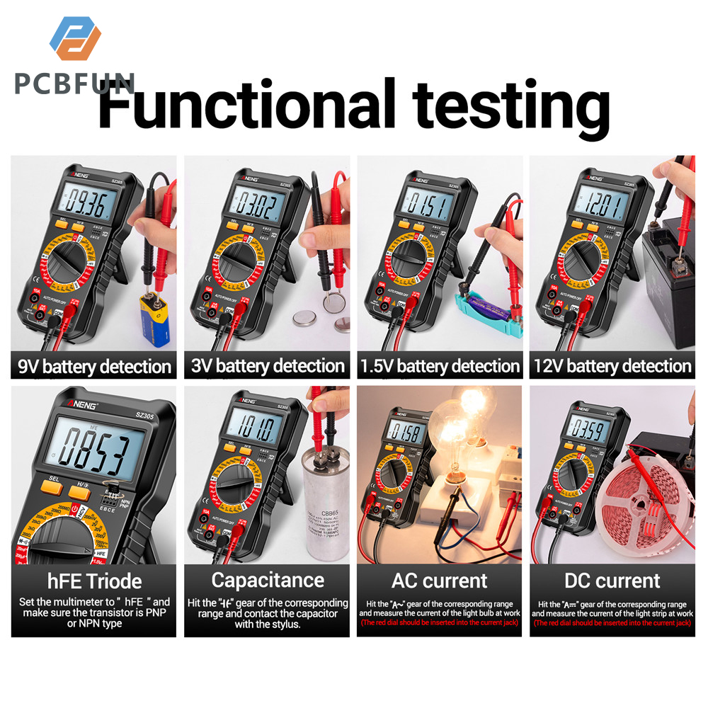 pcbfun Aneng Sz304 Sz305 Multimeter Volt Ohm Amp Meter Autoranging For Ac/dc Current Voltage Resistance Frequency Tester Maximum Count 2000