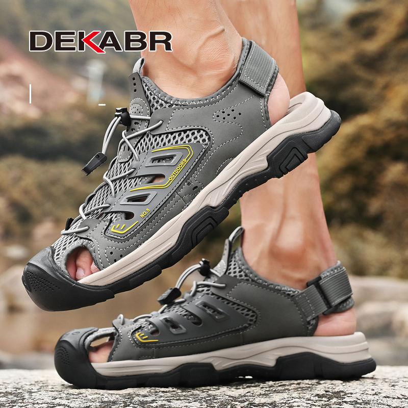 DEKABR 2024 New Casual Sandals Shoes For Men Summer Breathable Mesh With Genuine Hide Non-Slip Beach Sandals Men. 