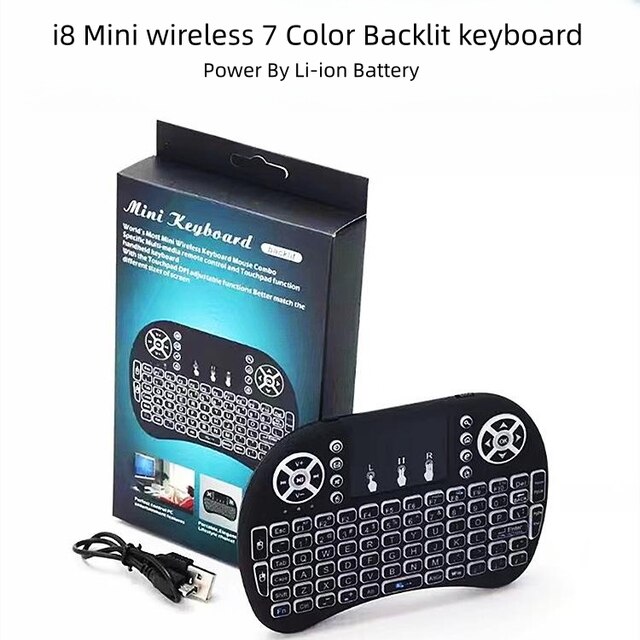 I8 Mini Wireless Rechargeable Keyboard 2.4G Bluetooth 7 Color Backlit English Air Mouse Remote Touchpad For Android TV Box PC
