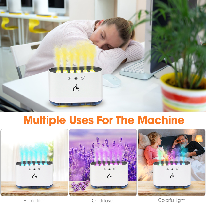 Flame Essential Oil Diffuser, 7 Colour Lights Aromatherapy Diffuser, 900ml Super Quiet Air Humidifier Waterless Auto-Off Night Light, Air Aroma Diffuser For Bedroom Office Travel Spa Home Decor