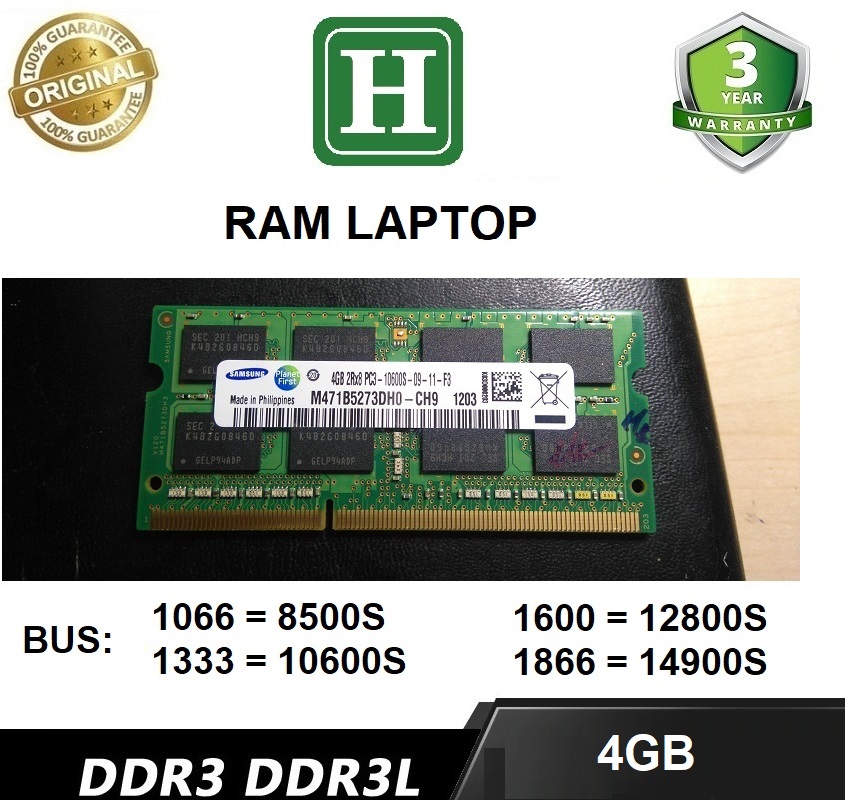 [HCM]Ram Laptop DDR3 4Gb bus 1333 - 10600s hiệu SAMSUNG bảo hành 3 năm