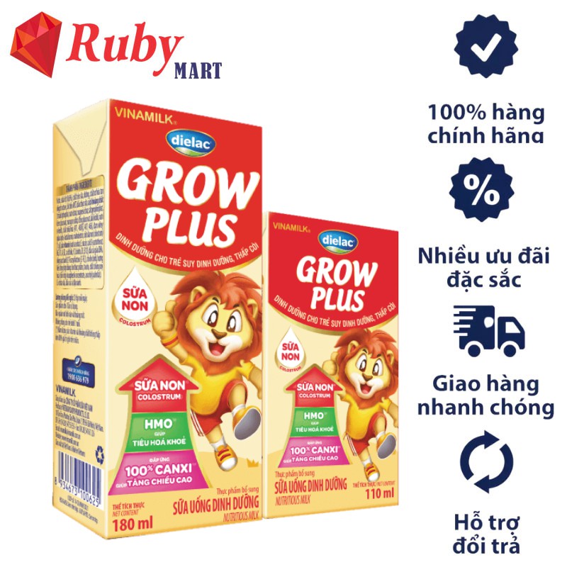 Thùng sữa bột pha sẵn Dielac Grow Plus Đỏ 180ml (48 hộp)- HSD mới