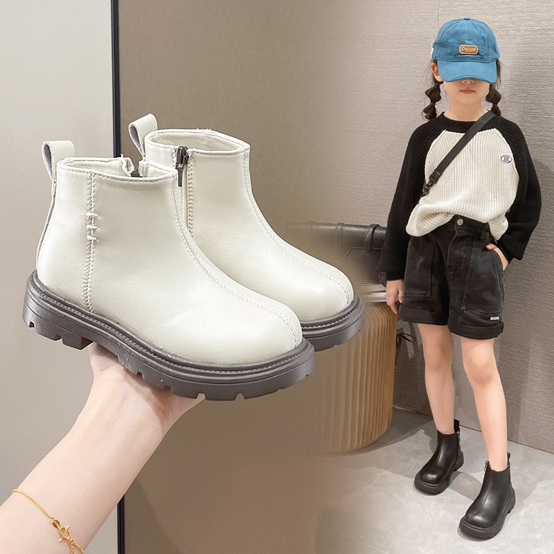 HOBIBEAR Girls' Martin boots, leather short boots, girls' single boots, children's boots