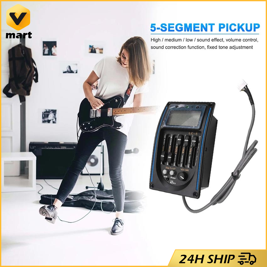 LC5 5 Bands Acoustic Guitar Pickup EQ Preamp LCD Tuner Piezo Pickup