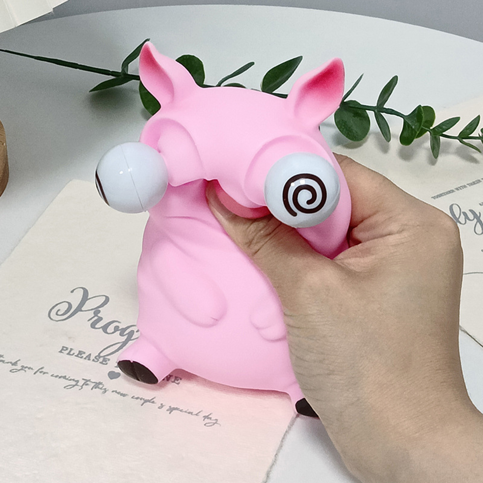 microgood Pink Pig Toy Fun Decompression Plastic Attract Attention Comfortable Hands Feeling Pink Pig for Kids