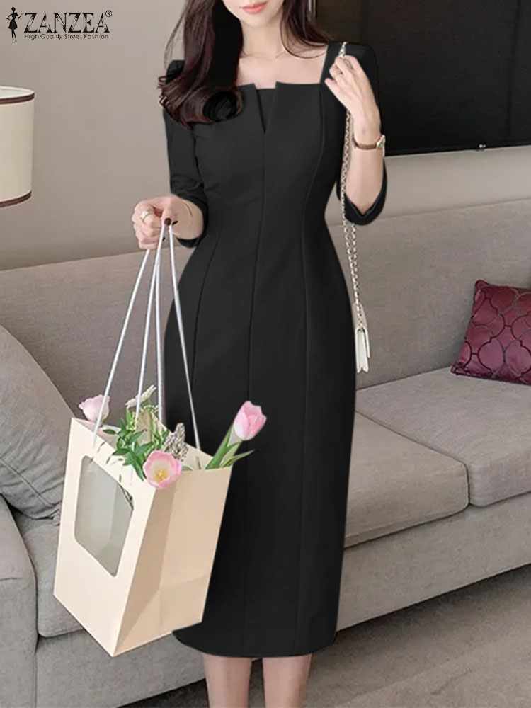 【Limited Stock Available】 ZANZEA Elegant Women Slim Knee-length Dress ...
