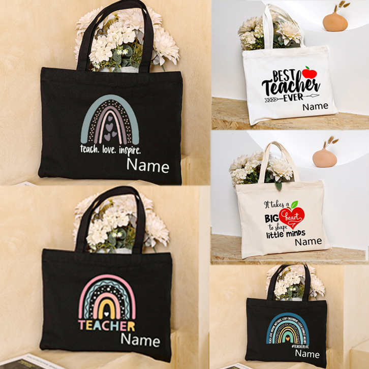 Rainbow Personalized Teacher Tote Bag Custom Teacher Name 