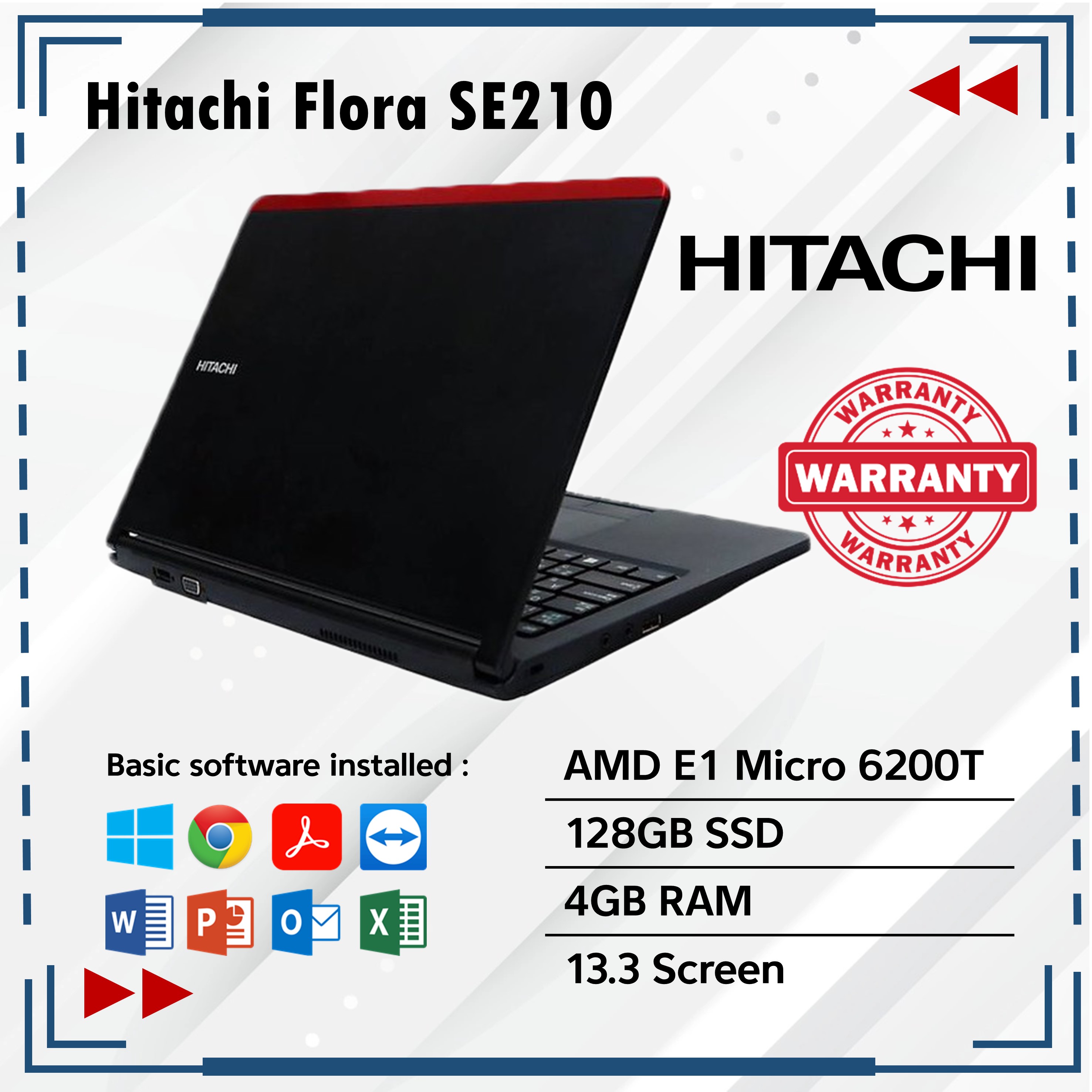 Laptop Hitachi Flora SE210 AMD Processor 4GB RAM 128GB SSD 13 3 Inch 