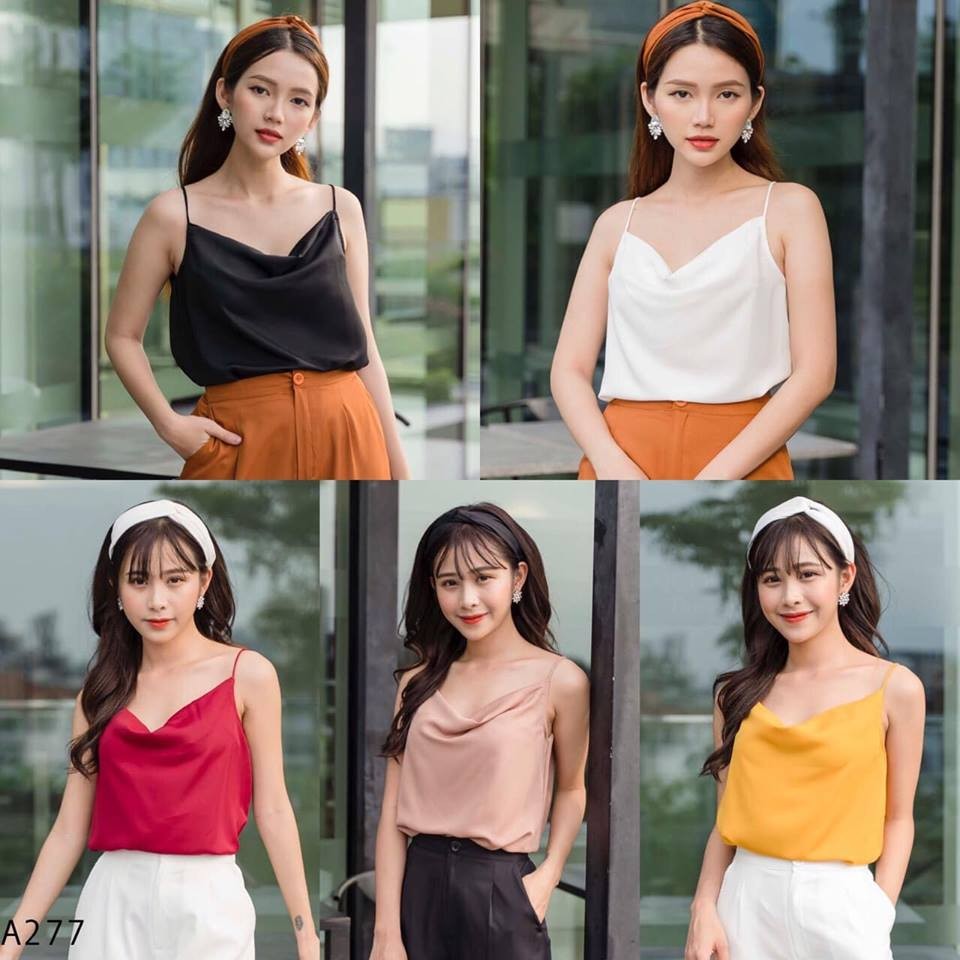 Áo 2 dây cổ đổ trước, chất lụa nhẹ, mịn, mát