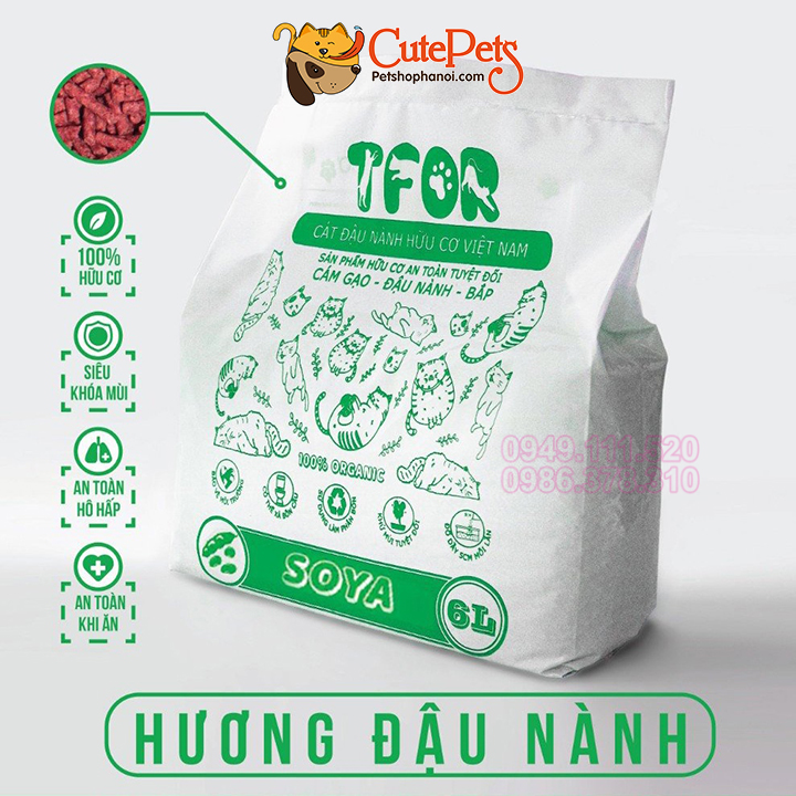 [HOÀN TIỀN 10%]Cát đậu nành hữu cơ TFOR 6L Cát vệ sinh mèo đổ được bồn cầu - Cutepets
