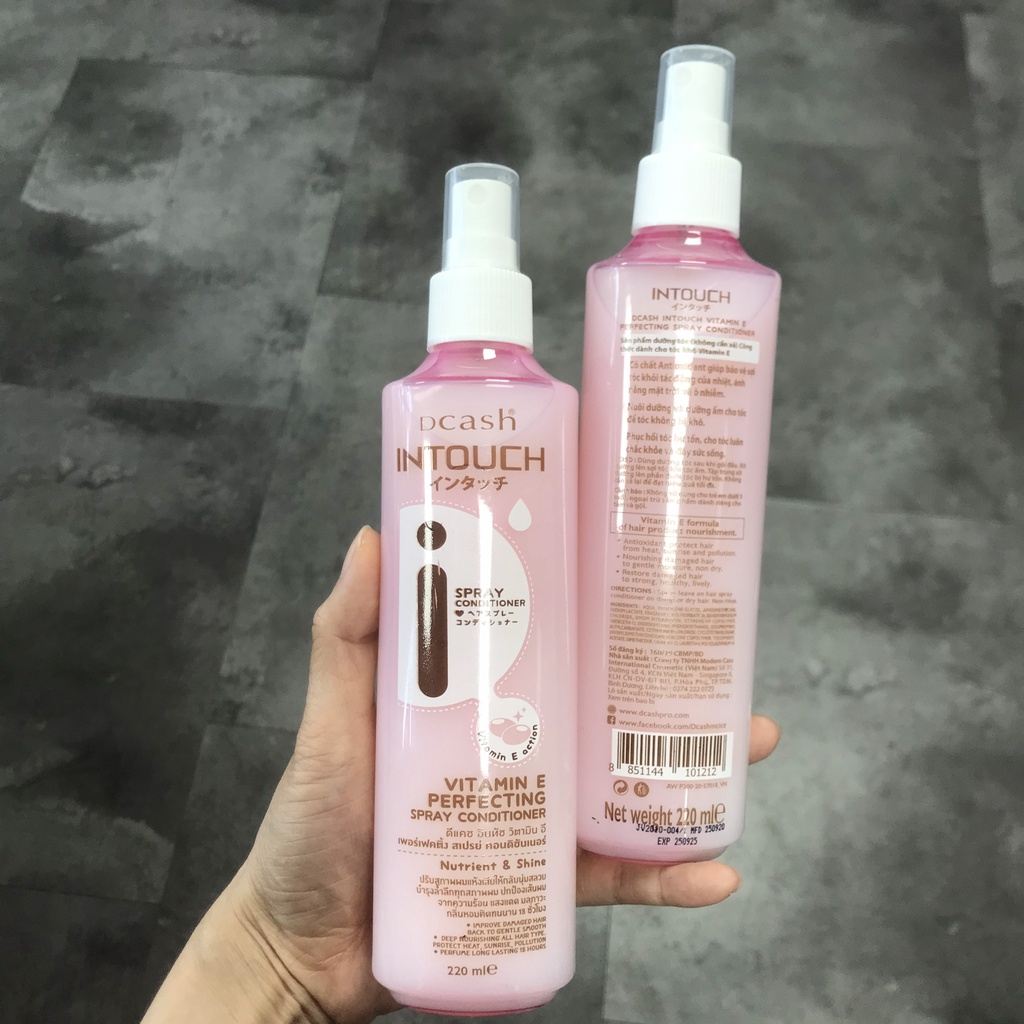 Chai xịt tóc - xịt dưỡng tóc DCASH INTOUCH Keratin Hyaluron / Vitamin E Perfecting (220ml)