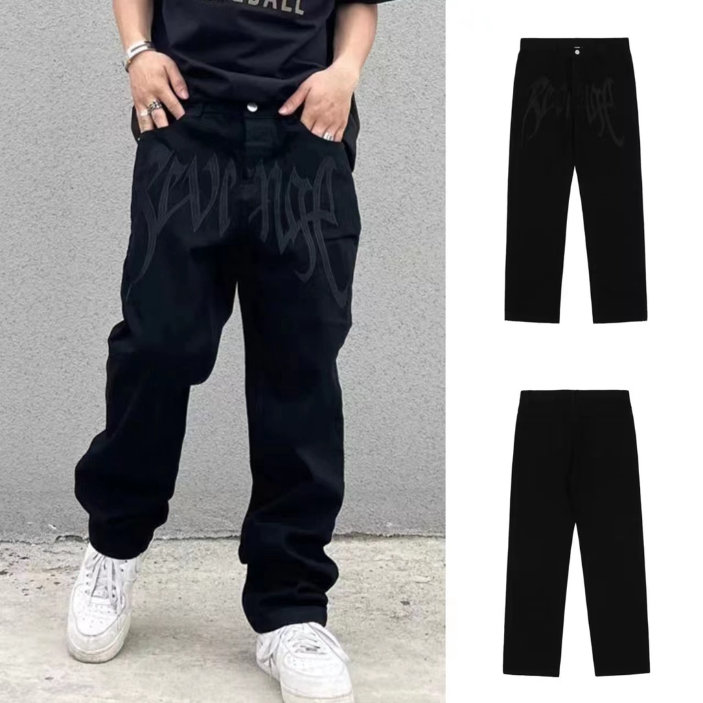 Y2K Men Streetwear Korean Baggy Jeans Straight Hip Hop Denim Pants Male  Trousers