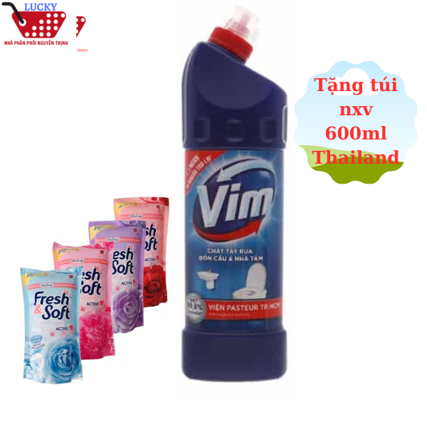Tẩy Toilet nhà tắm VIM /GIFT Diệt khuẩn Tặng Túi Nước xả vải 600ml- tẩy siêu sạch cực nhanh