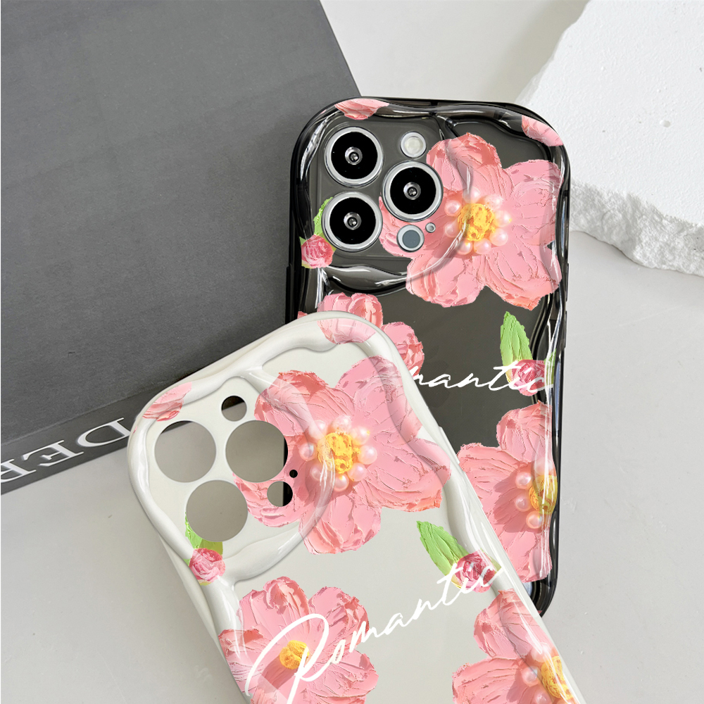 Hontinga for Redmi A3 Redmi A3x Back Cover Pink Flowers Phone Case Texture Wavy Edge Soft Mobile Cover. 