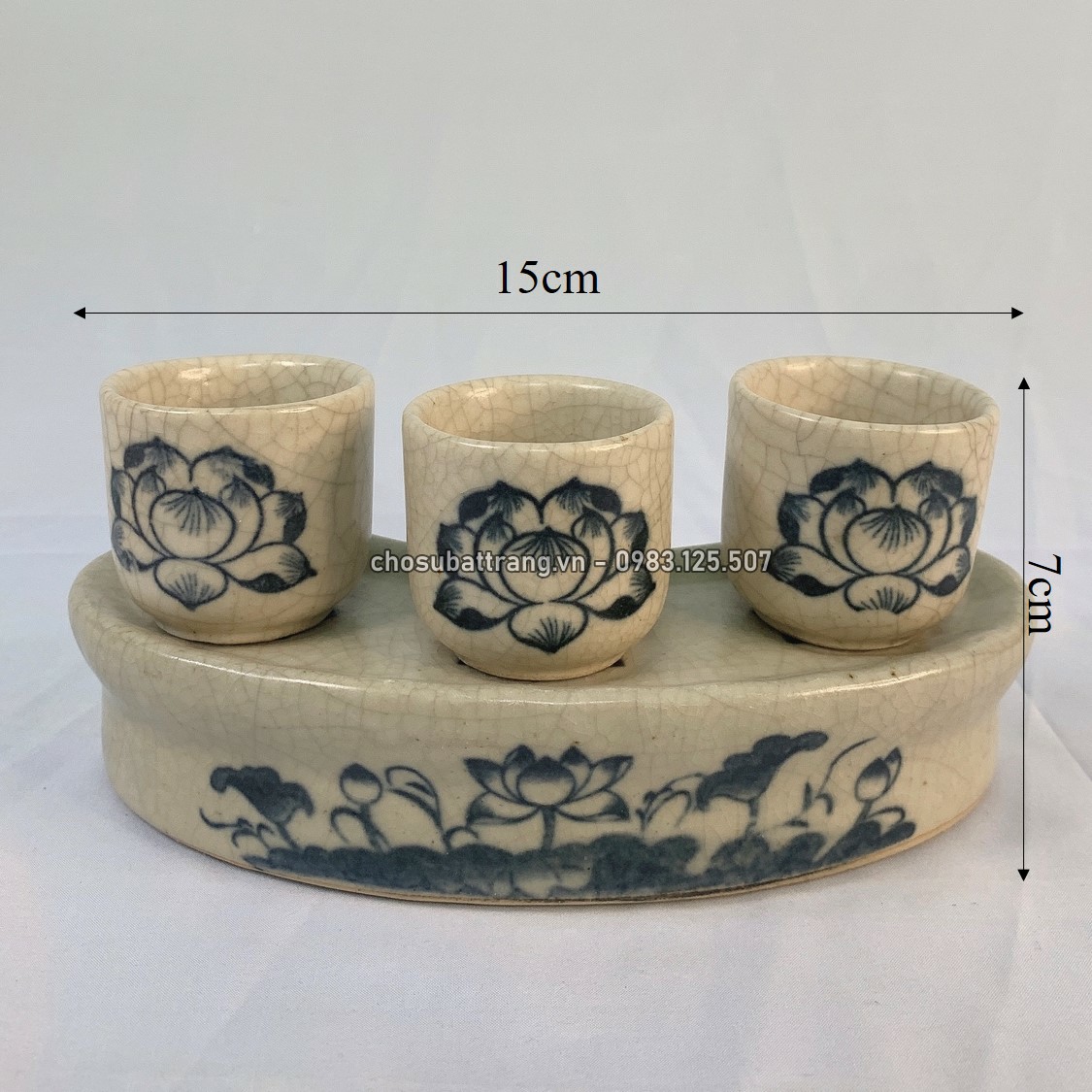 Kỷ Chén Nước Thờ Cúng Gốm Sứ Bát Tràng Họa Tiết Hoa Sen - Chợ Sứ Bát Tràng