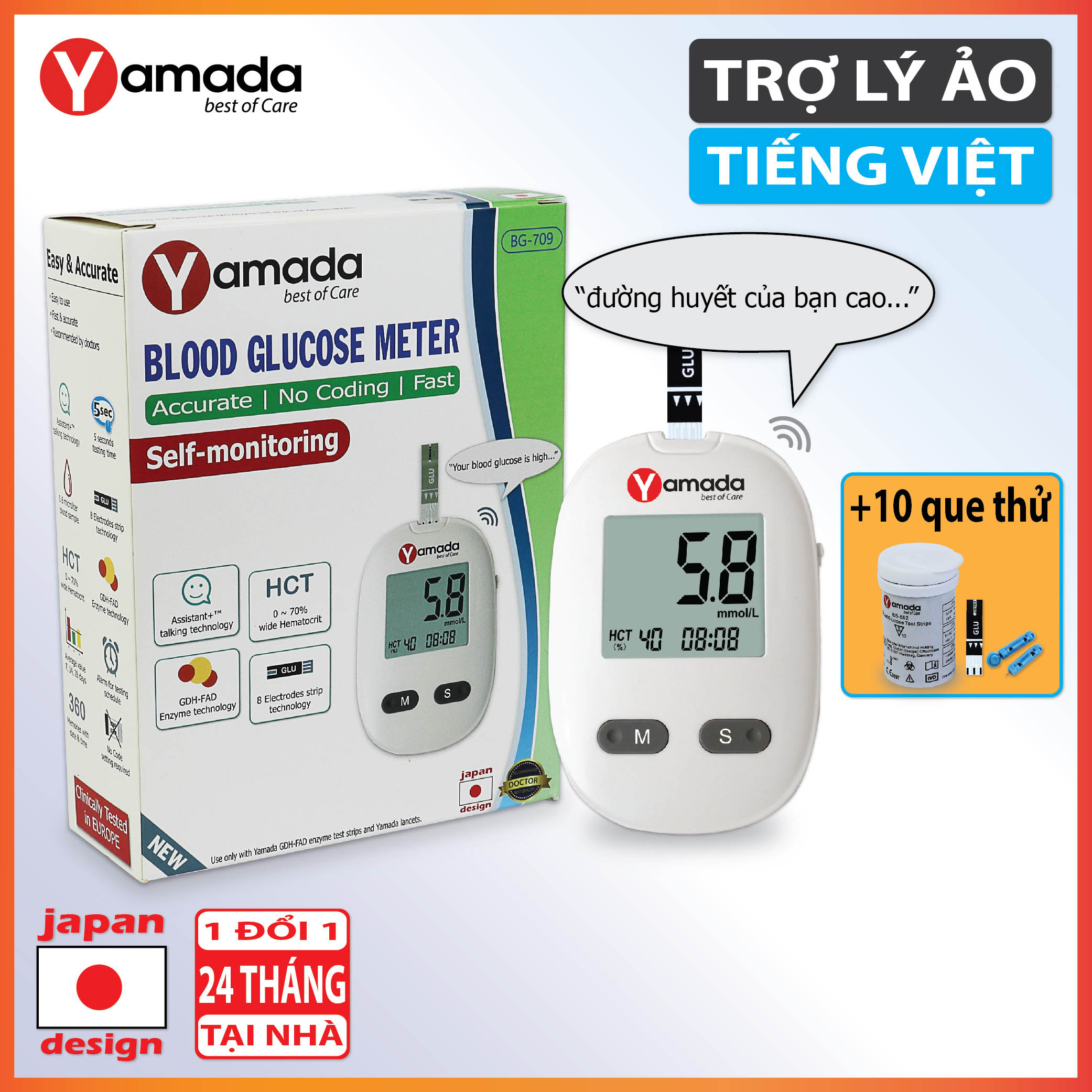 Máy đo đường huyết Yamada - Giọng nói tiếng Việt thông minh, thử tiểu đường