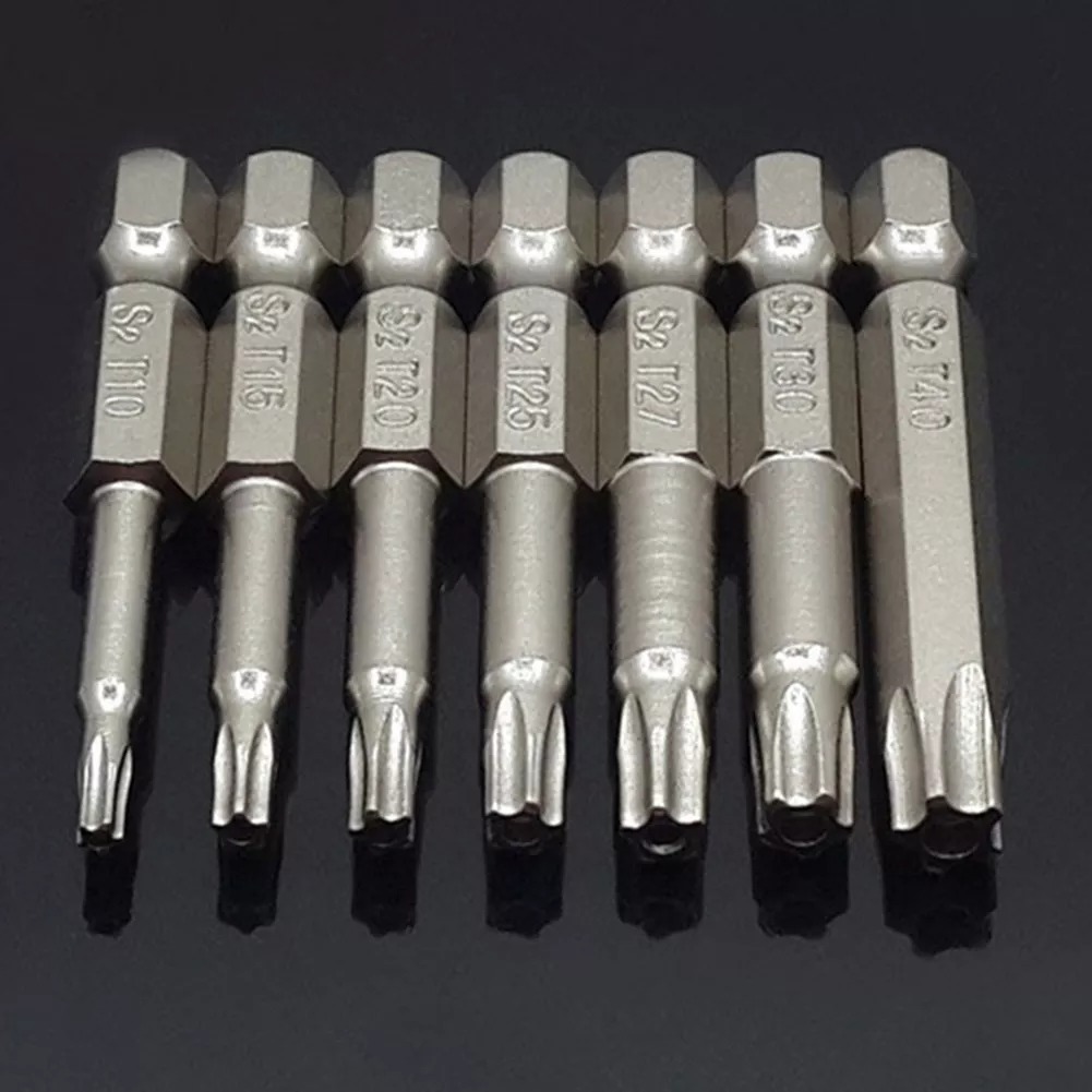 Toolstar 1/7Pcs 50mm 1/4 Hex Shank Five-point Magnetics Torx Screwdrivers Bits T10-T40
