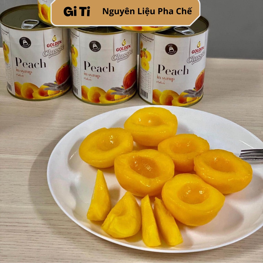 Đào ngâm Golden Classic - Lon 820gr (Miếng to, giòn)