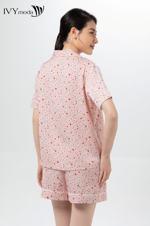 Bộ đồ ngủ pyjama lụa phối họa tiết IVY moda MS 16X1367