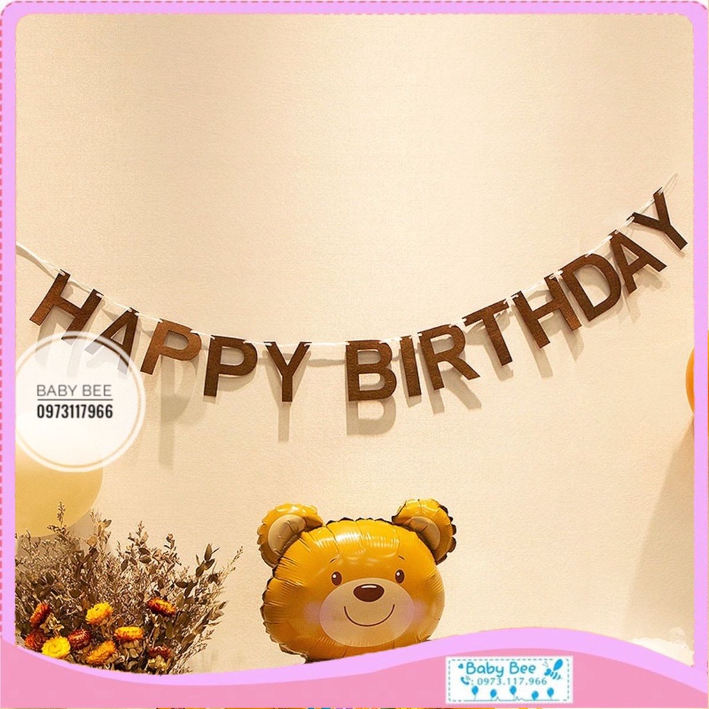 Dây chữ sinh nhật happy birthday dạ màu nâu chữ mảnh
