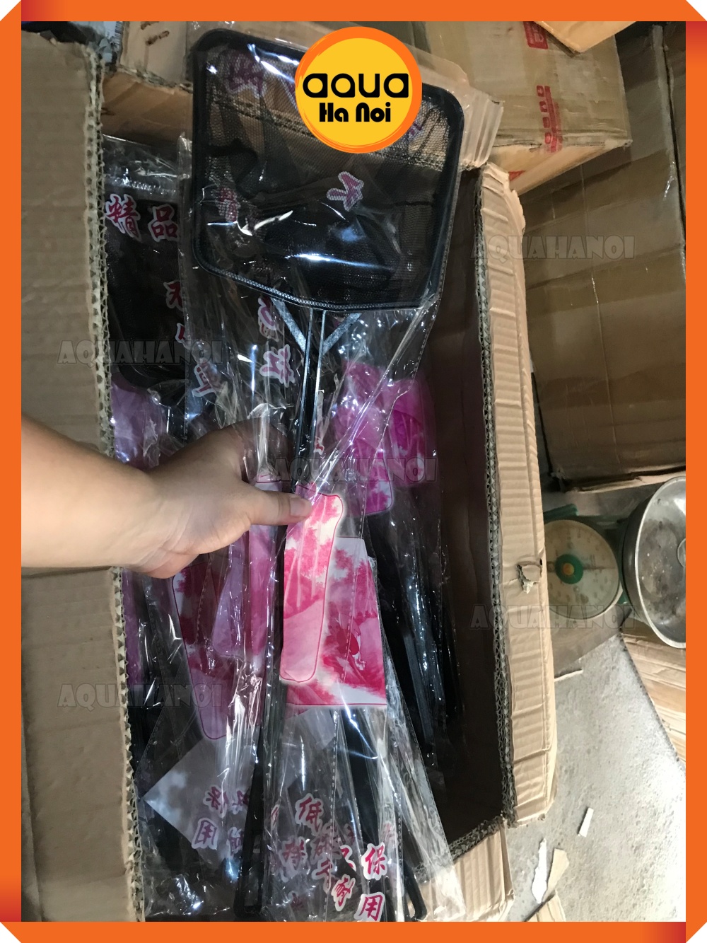 Vợt cá tép lưới vuông - 3 chạc - Đen- Size S/M/L