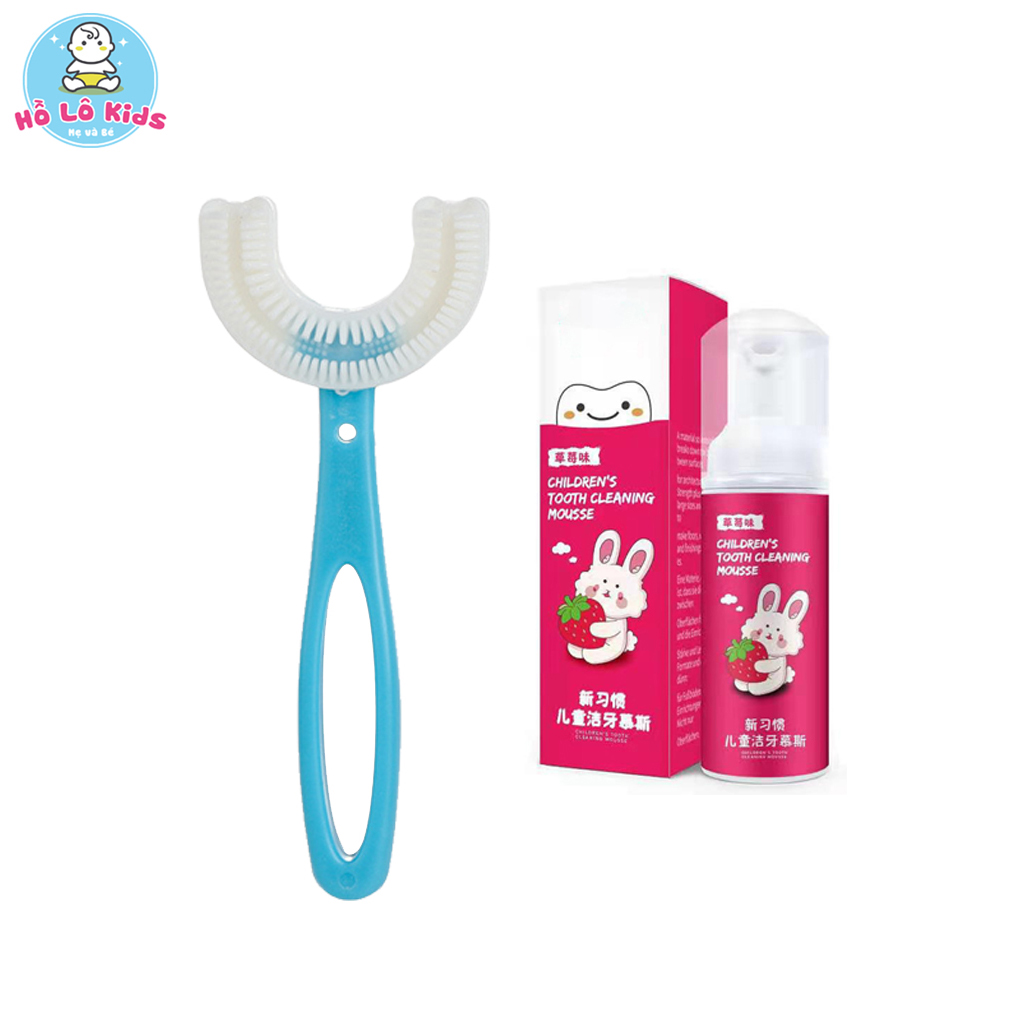 Set 2 chi tiết bàn chải đánh răng chữ u thông minh, kem đánh răng dạng bọt cho bé Hồ Lô Kids