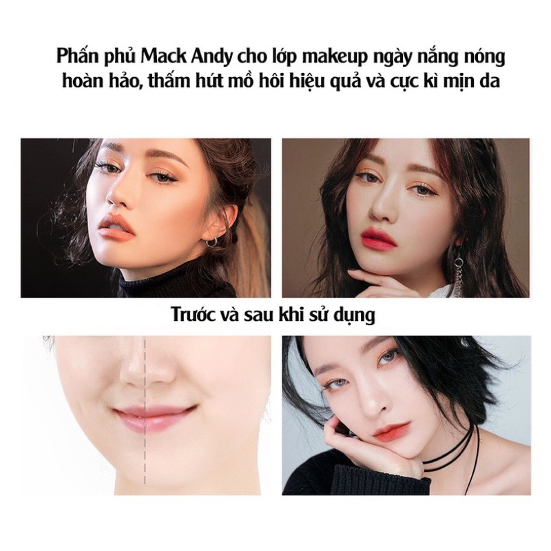 Phấn phủ bột Mack Andy che khuyết điểm chống thấm nước kiềm dầu