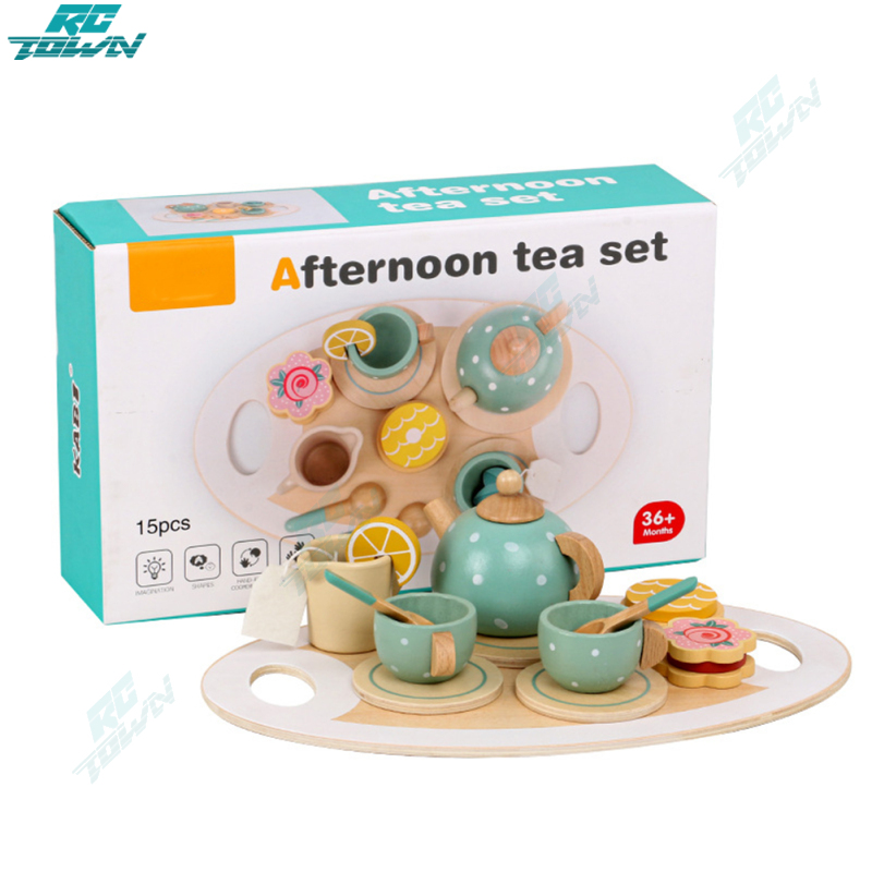 100%authentic!!2024New,Kids Wooden Afternoon Tea Set Toy Pretend Play Food Learning Role Play Game Toys For Girls Boys Gifts