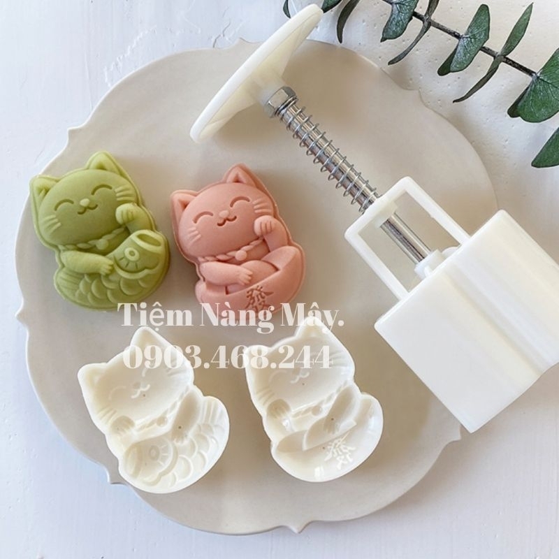 Khuôn mèo thần tài cá lò xo 50g