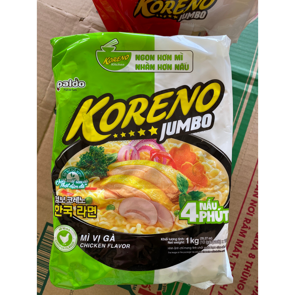 [Date 15/12/2024] Mì Koreno Jumbo Vị Gà Túi 10 Gói (100G/Gói)