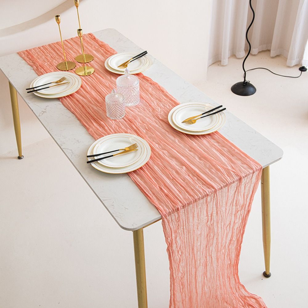 DGTHE Vintage Gauze Table Runner Antifouling Rustic Table Decoration Cheesecloth Boho Voile Tablecloth Event
