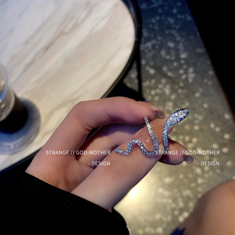 Nhẫn Hở Mạ Bạc Hình Rắn Đính Đá Pha Lê Thời Trang