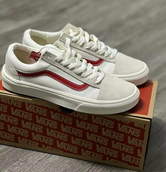( Full box) giày Vans style old skool trắng vạch đỏ,trắng vạch đen dễ phối đồ