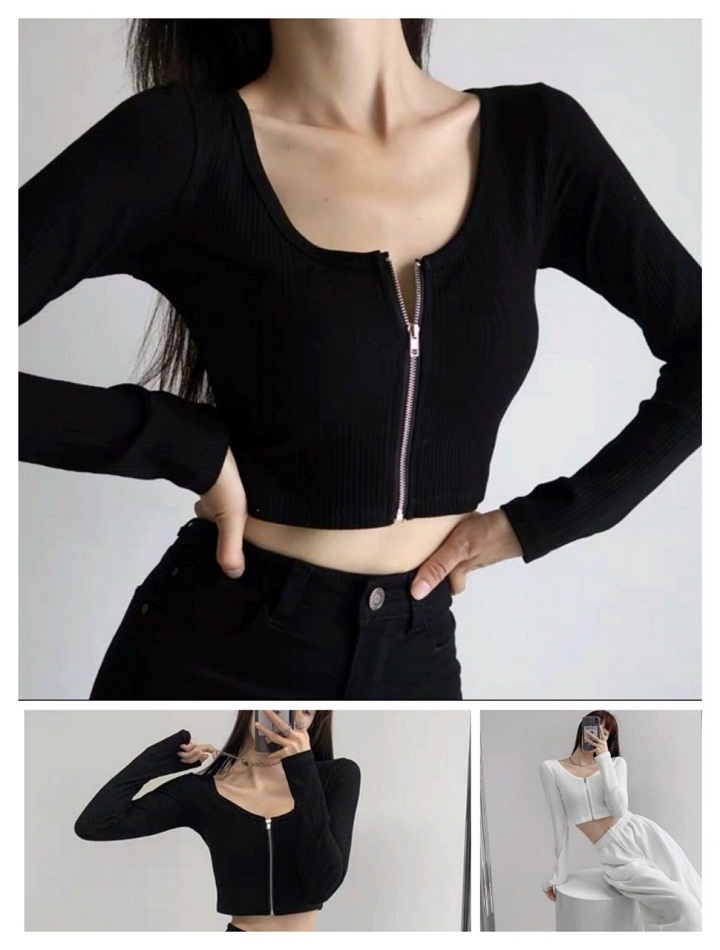 Áo Croptop Tay Dài Dây Kéo Ngực Ulzzang ORM04