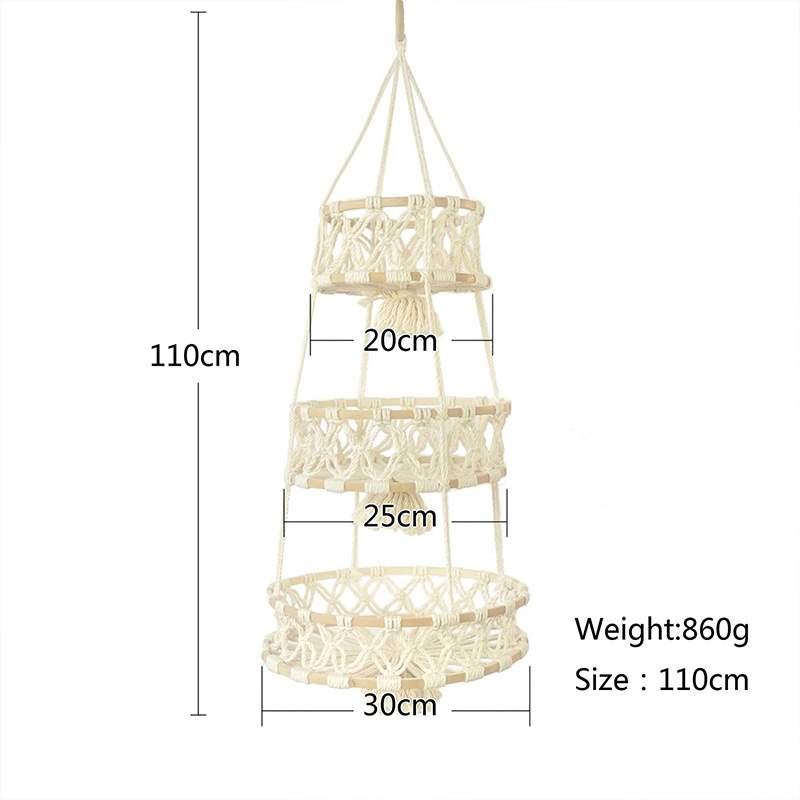 Storage basket Hand-woven cotton rope storage basket Kitchen fruit and vegetable wall hanging basket Nordic style garden plant hanging basket