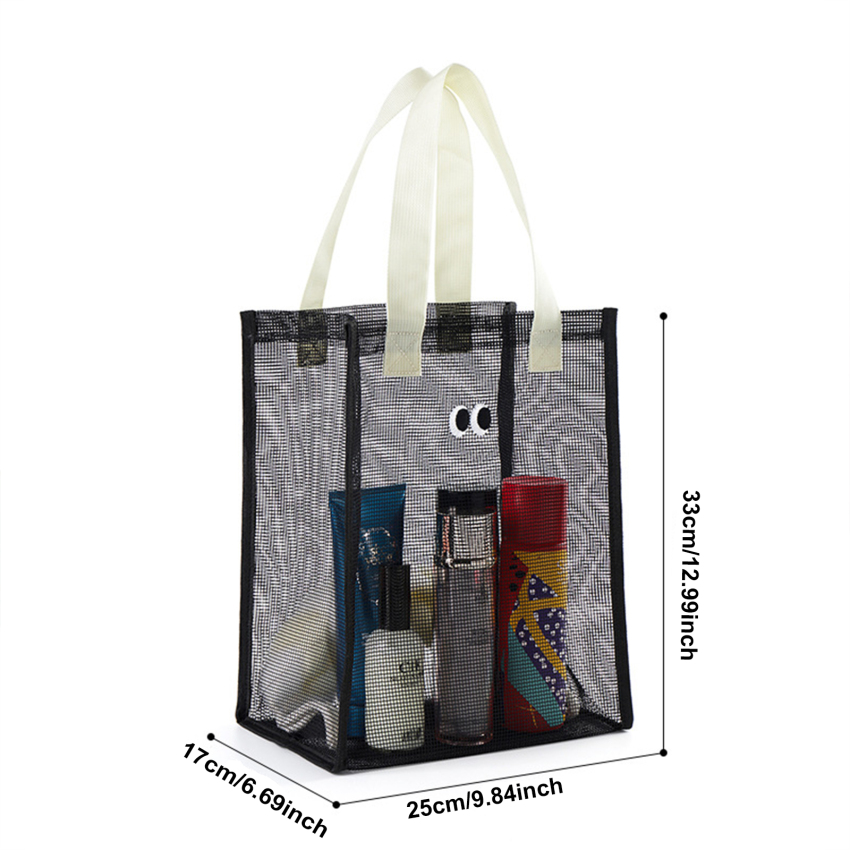 💗 Beach Bag 💗 1pcs Women Summer Beach Bag Lovely Eye Print Ladies Casual Handbag Tote Bag Large Capacity Mesh Fabric Reusable Shopping Shoulder Bag