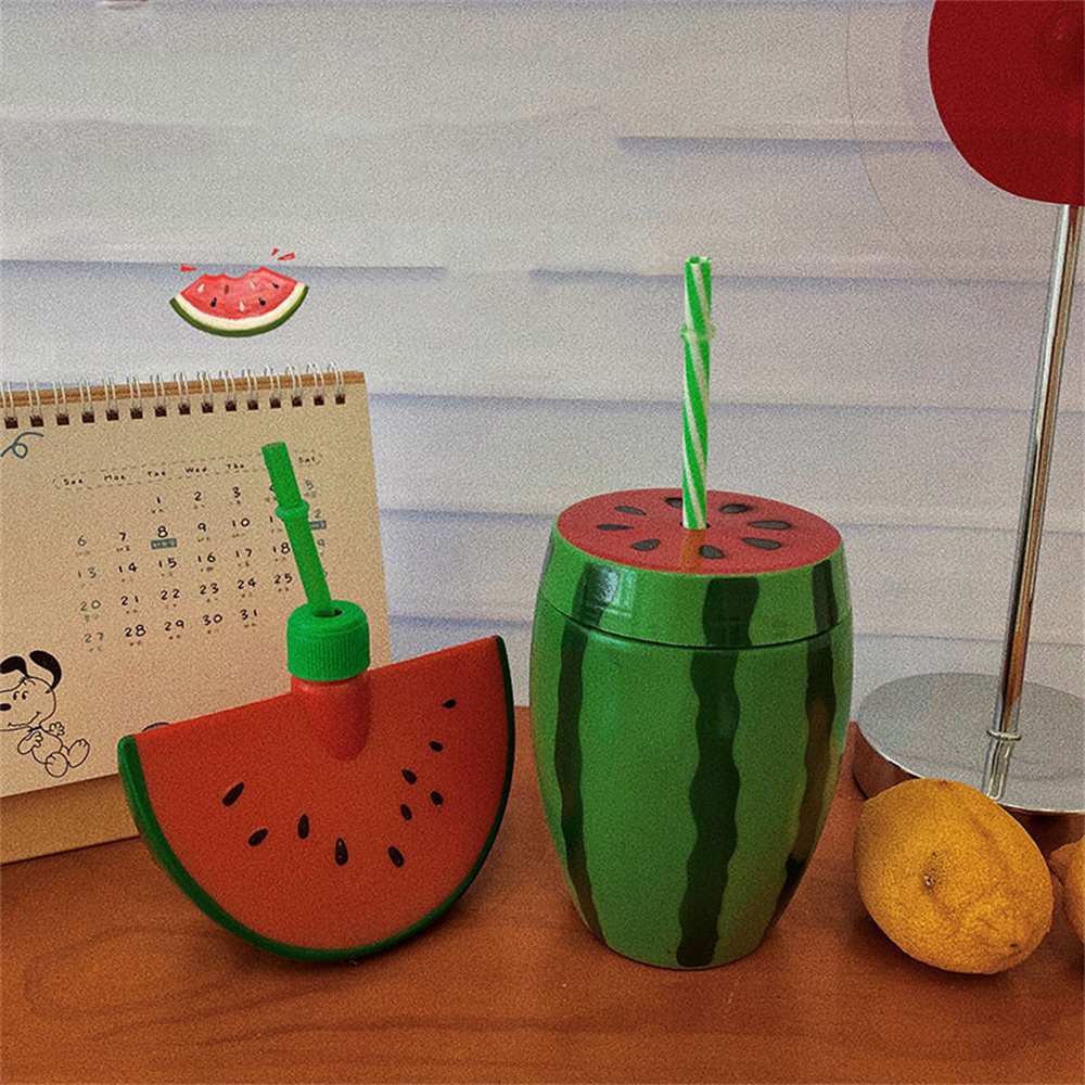 BitterorangetgdCartoon Fruit Watermelon Cup Children's Shape Juice Sippy Cup Plastic Drink Milk Tea Cup