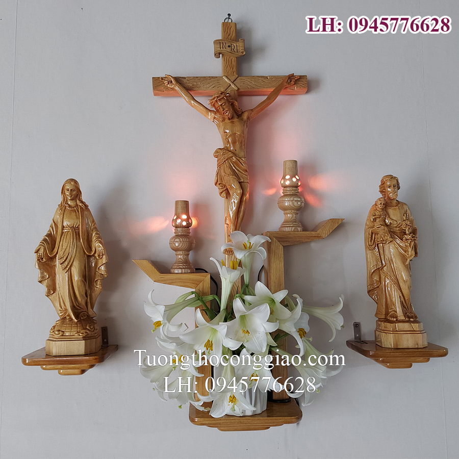 Bàn thờ Chúa bằng gỗ Kệ bàn tay cách điệu + Tượng 40cm Cả bộ