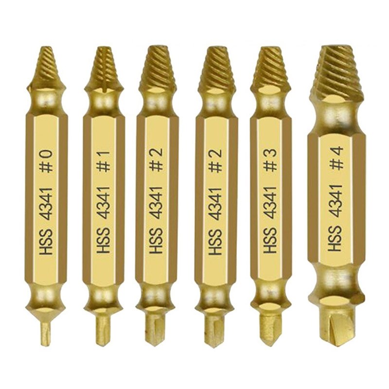 Screw Extractor Damaged Sliding Tooth Broken Screws Removal Tool Titanium-Plated Hexagonal Drill Set Broken Bits Extractor 6Pcs